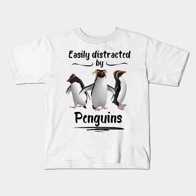 Easily Distracted By Penguins Rockhopper Penguins Kids T-Shirt by Wilderness Insider